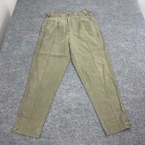 Vintage Together Pants Women 12 Green Linen Cotton High Rise Pleated Safari Boho